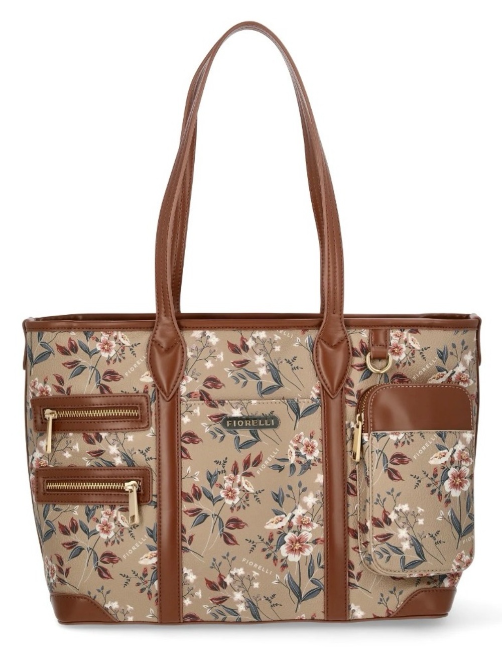 Fiorelli Brooke Floral Tote Bag - Brown & Pink Botanical Multi-Pocket